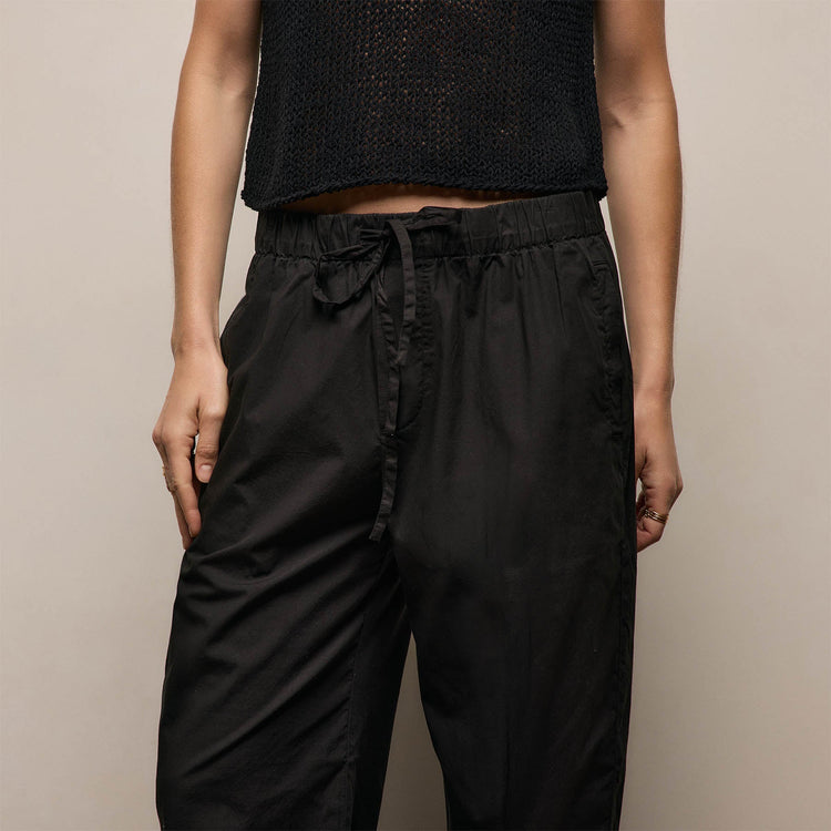 Stretch Poplin Drawcord Pant - Black