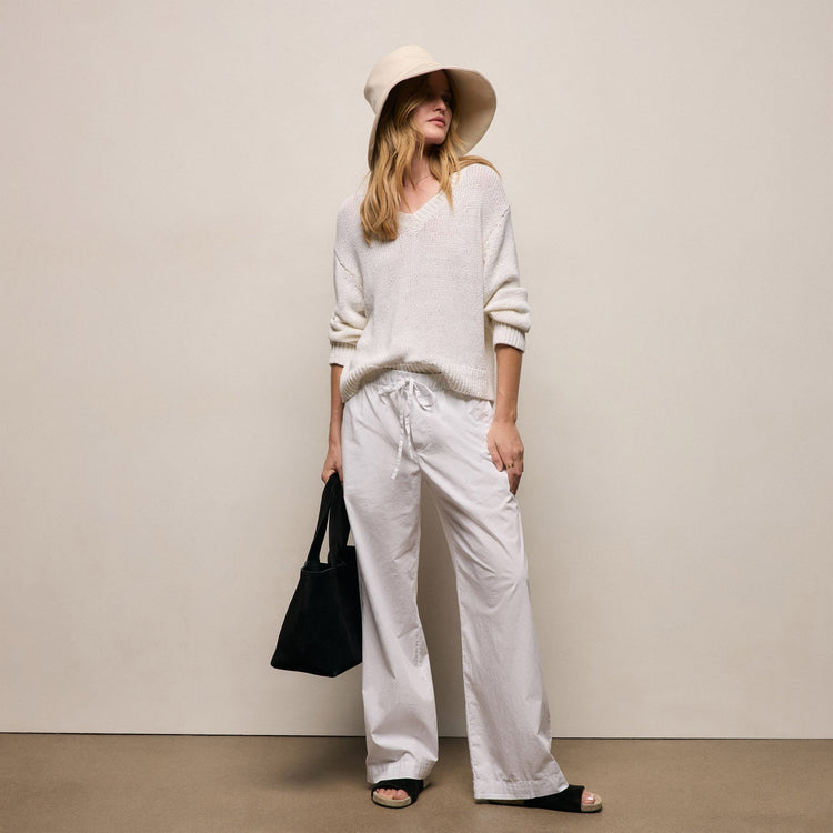 Stretch Poplin Drawcord Pant - White