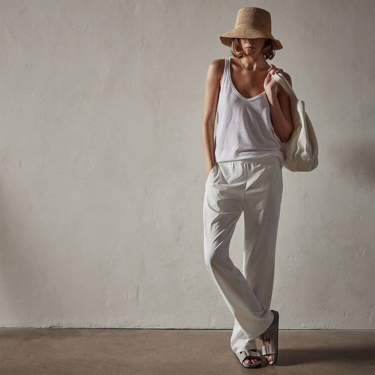 Linen Jersey Tank in White | James Perse Los Angeles