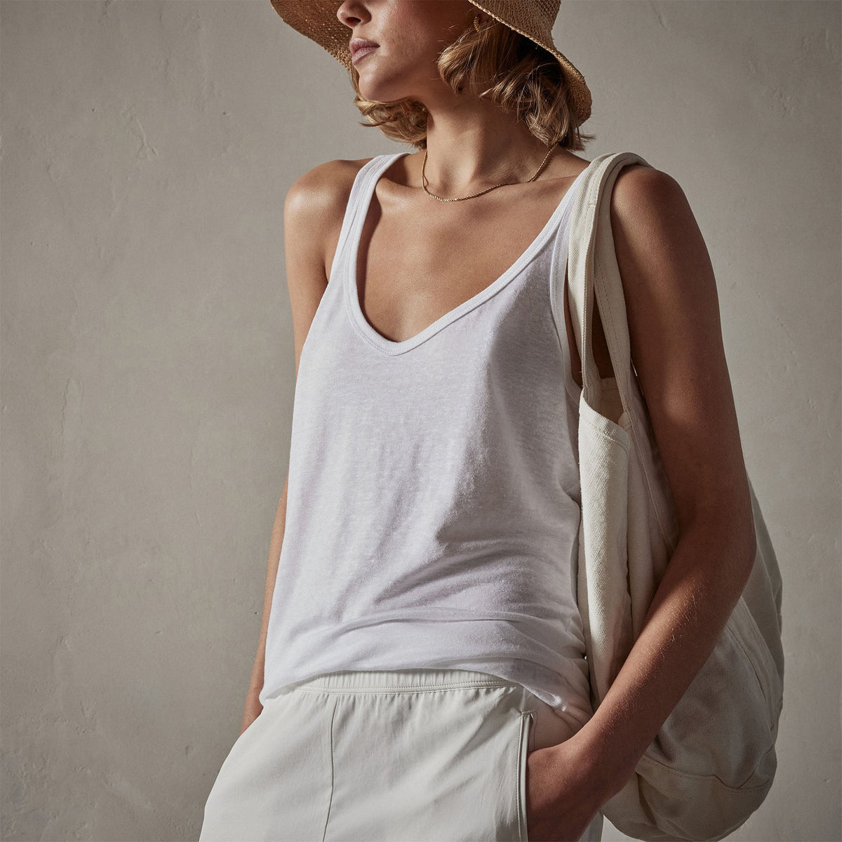 Linen Jersey Tank in White | James Perse Los Angeles