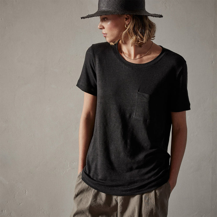 Linen Jersey Pocket Tee in Black | James Perse Los Angeles
