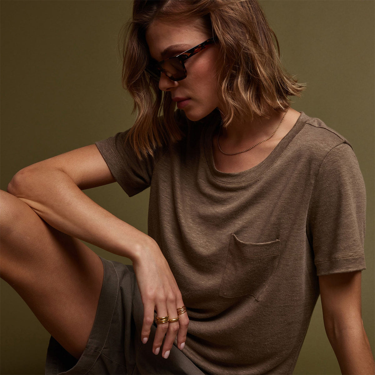 Linen Jersey Pocket Tee in Old Gold | James Perse Los Angeles