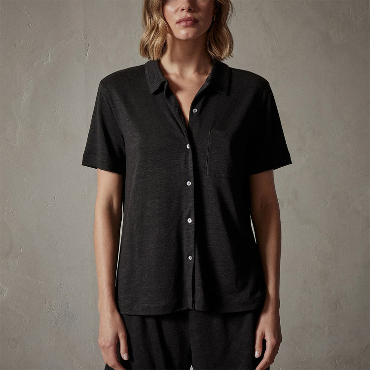 Linen Jersey Shirt in Black | James Perse Los Angeles