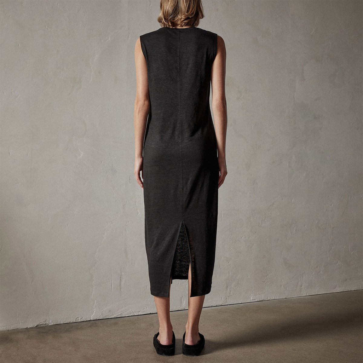 Linen Jersey Column Dress in Black | James Perse Los Angeles