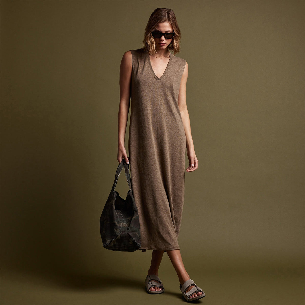 Linen Jersey Column Dress in Old Gold | James Perse Los Angeles
