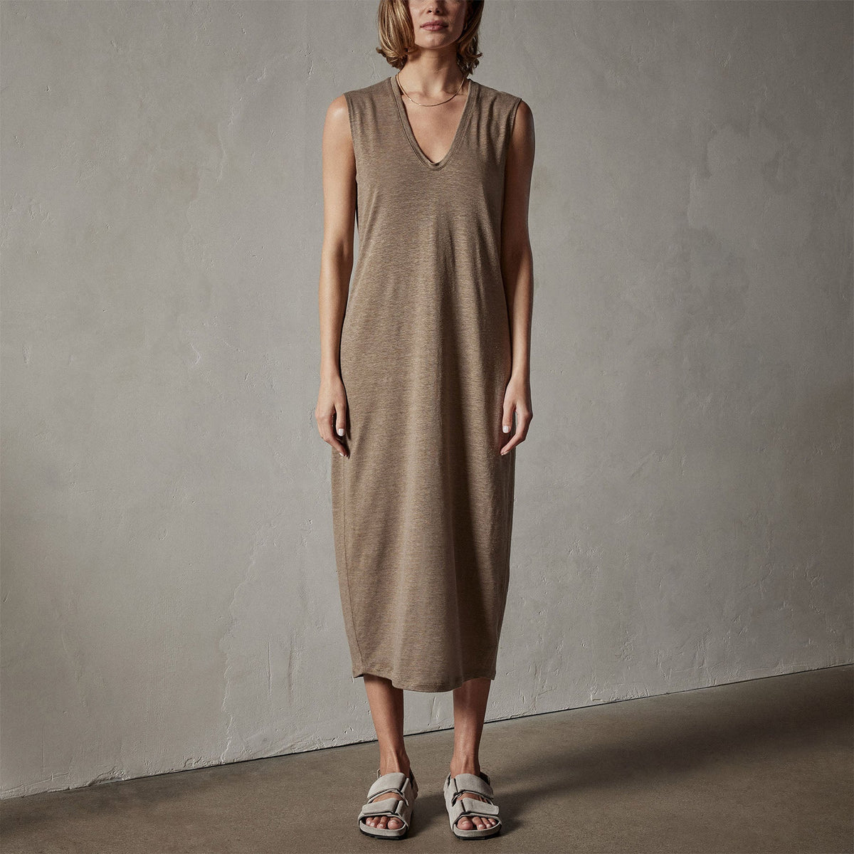 Linen Jersey Column Dress in Old Gold | James Perse Los Angeles