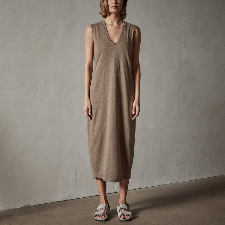 Linen Jersey Column Dress in Old Gold | James Perse Los Angeles