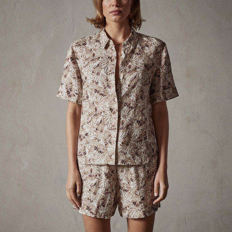 Palm Printed Linen Shirt in Nutmeg | James Perse Los Angeles