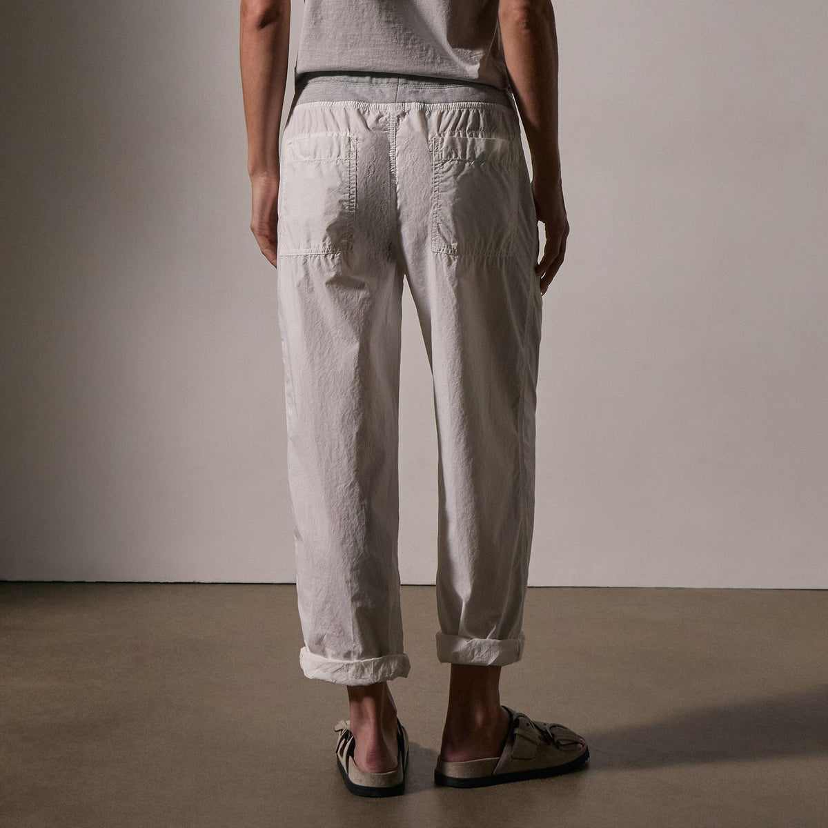 Mixed Media Poplin Pant in White Pigment | James Perse Los Angeles