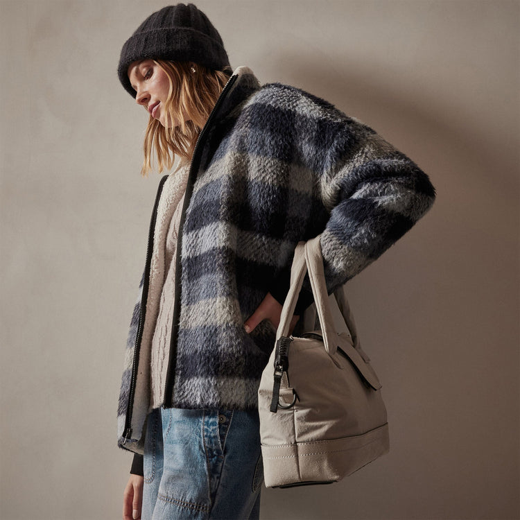 Sherpa Lined Plaid Zip Jacket in Breeze Plaid | James Perse Los Angeles