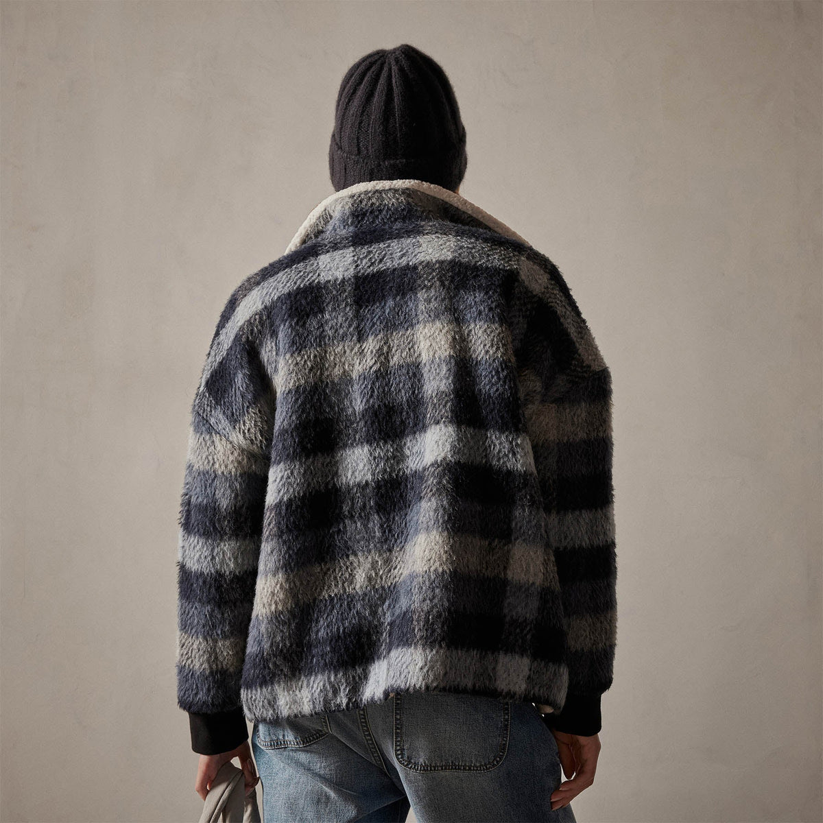 Sherpa Lined Plaid Zip Jacket in Breeze Plaid | James Perse Los Angeles