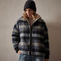 Sherpa Lined Plaid Zip Jacket in Breeze Plaid | James Perse Los Angeles