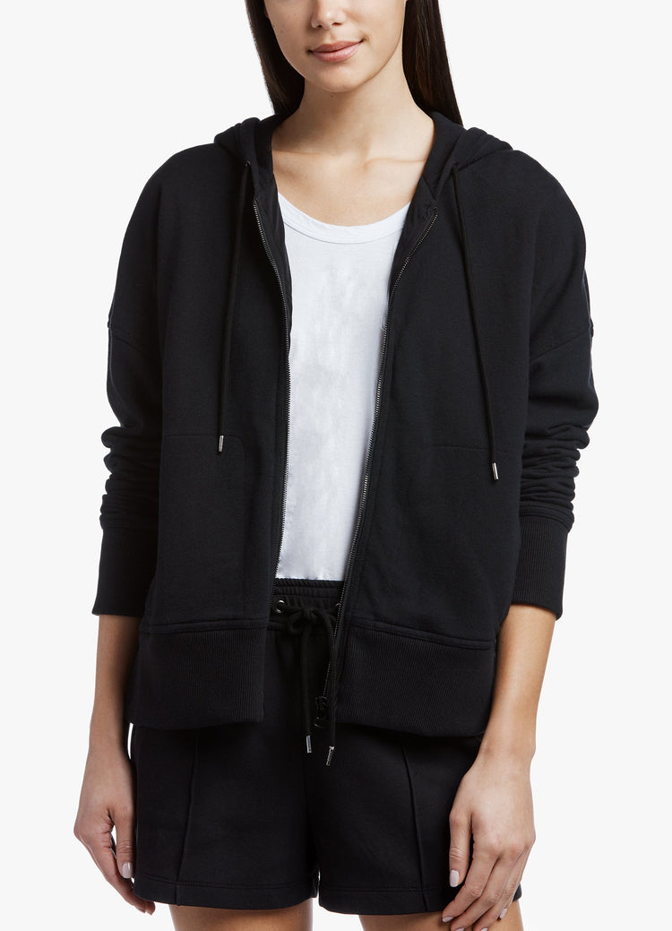 Side Zip Relaxed Hoodie in Black | James Perse Los Angeles