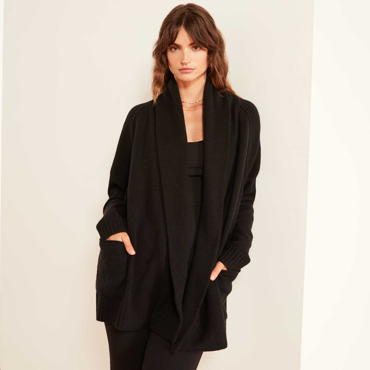 Recycled Cashmere Shawl Collar Cardigan Sweater In Black | James Perse Los Angeles