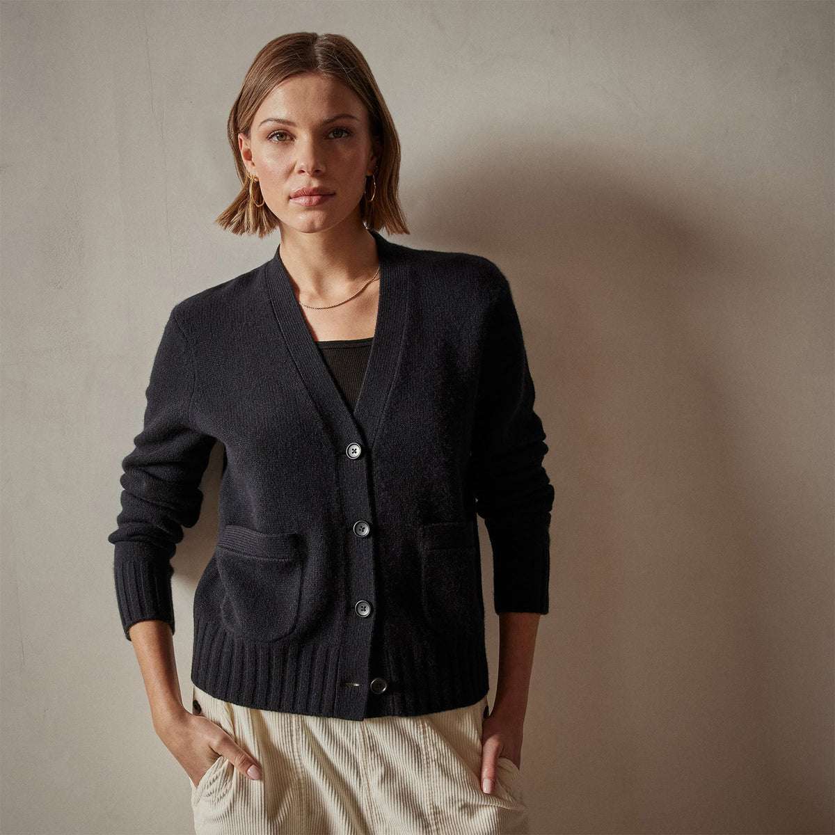 Shrunken Recycled Cashmere Cardigan in Black | James Perse Los Angeles