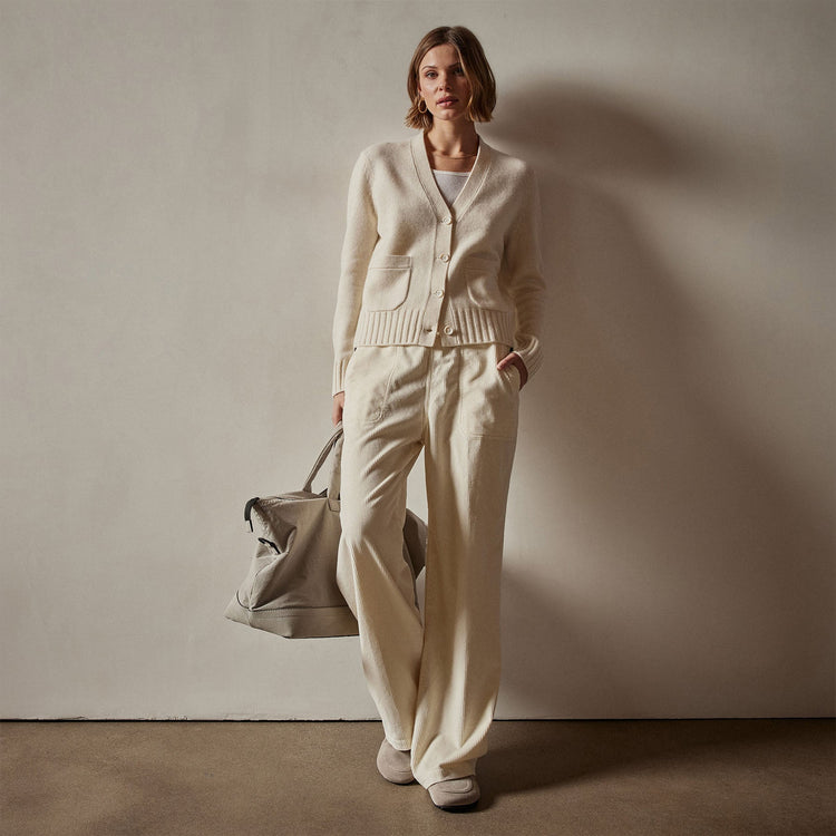 Shrunken Recycled Cashmere Cardigan in Ivory | James Perse Los Angeles