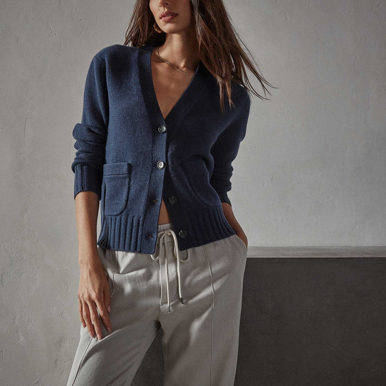 Shrunken Recycled Cashmere Cardigan in Prussian | James Perse Los Angeles