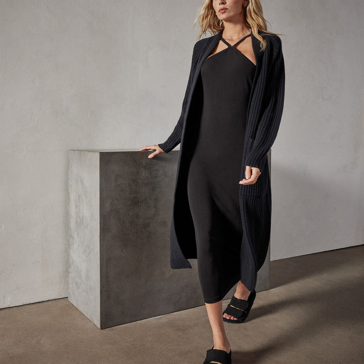 Recycled Cashmere Rib Cardigan in Black | James Perse Los Angeles