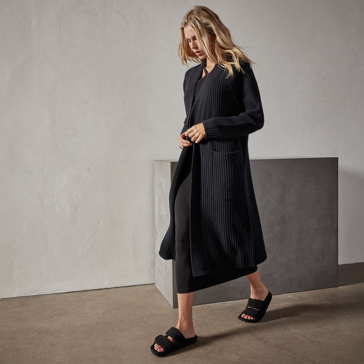 Recycled Cashmere Rib Cardigan in Black | James Perse Los Angeles