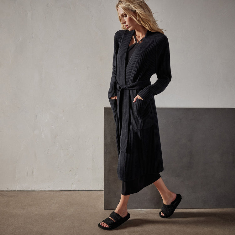 Recycled Cashmere Rib Cardigan in Black | James Perse Los Angeles
