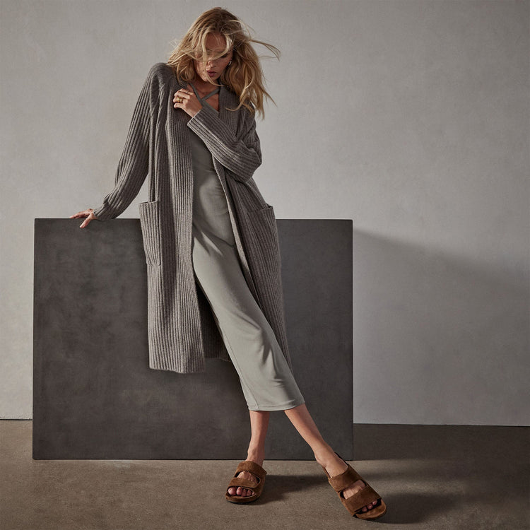 Recycled Cashmere Rib Cardigan in Cement | James Perse Los Angeles