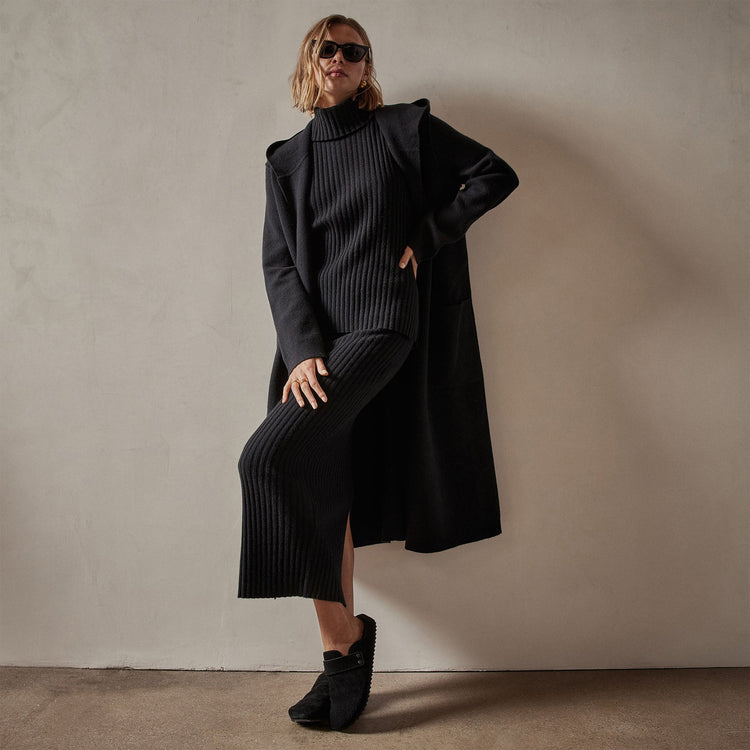 Cashmere Hooded Coat in Black | James Perse Los Angeles