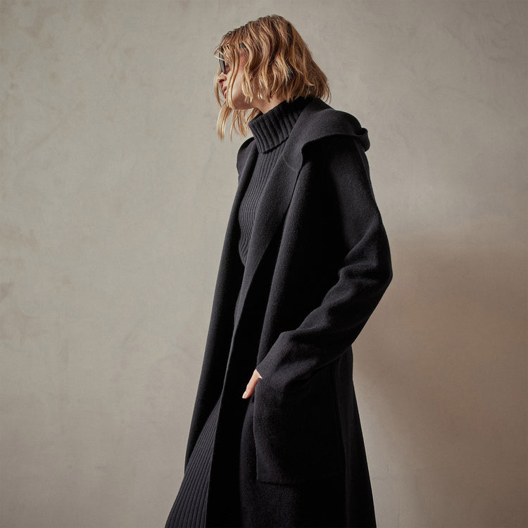 Cashmere Hooded Coat in Black | James Perse Los Angeles