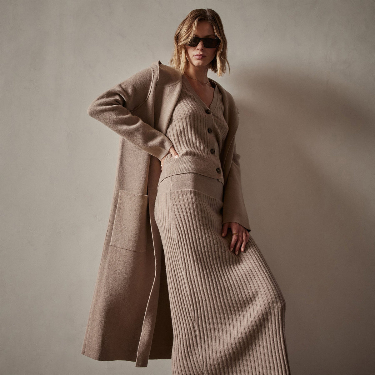 Cashmere Hooded Coat in Mocha | James Perse Los Angeles
