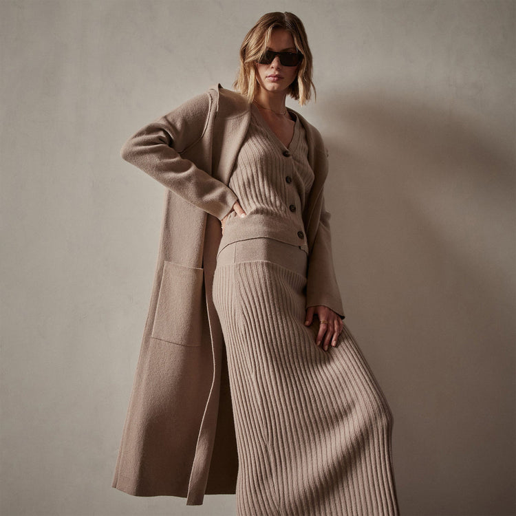 Cashmere Hooded Coat in Mocha | James Perse Los Angeles