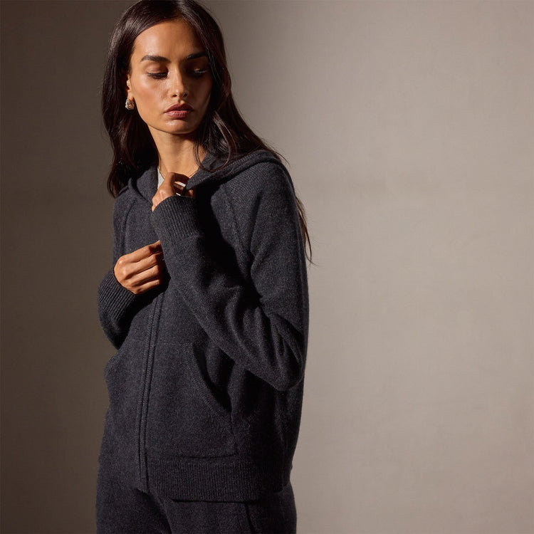 Recycled Cashmere Track Jacket in Coal | James Perse Los Angeles