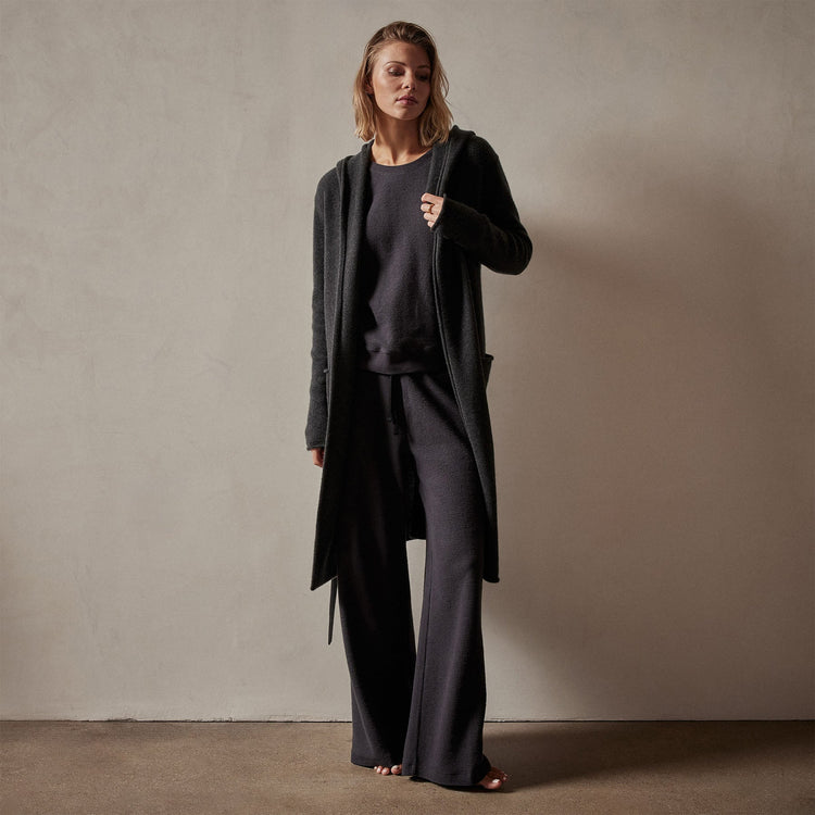 Recycled Cashmere Hooded Robe in Coal | James Perse Los Angeles