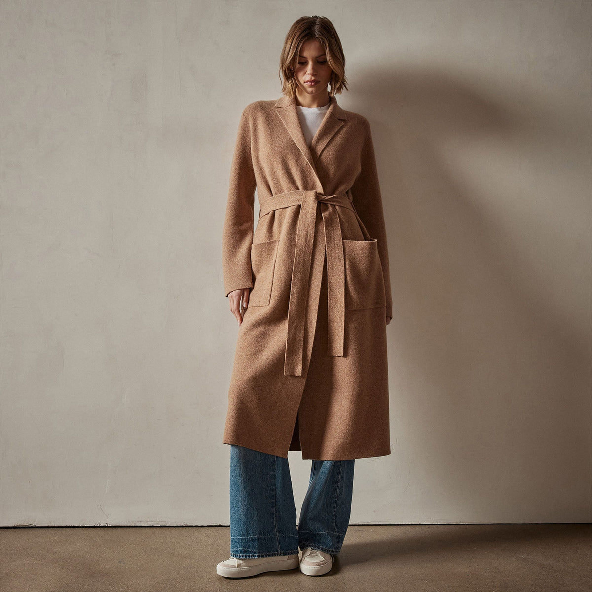 Belted Cashmere Coat in Caramel | James Perse Los Angeles