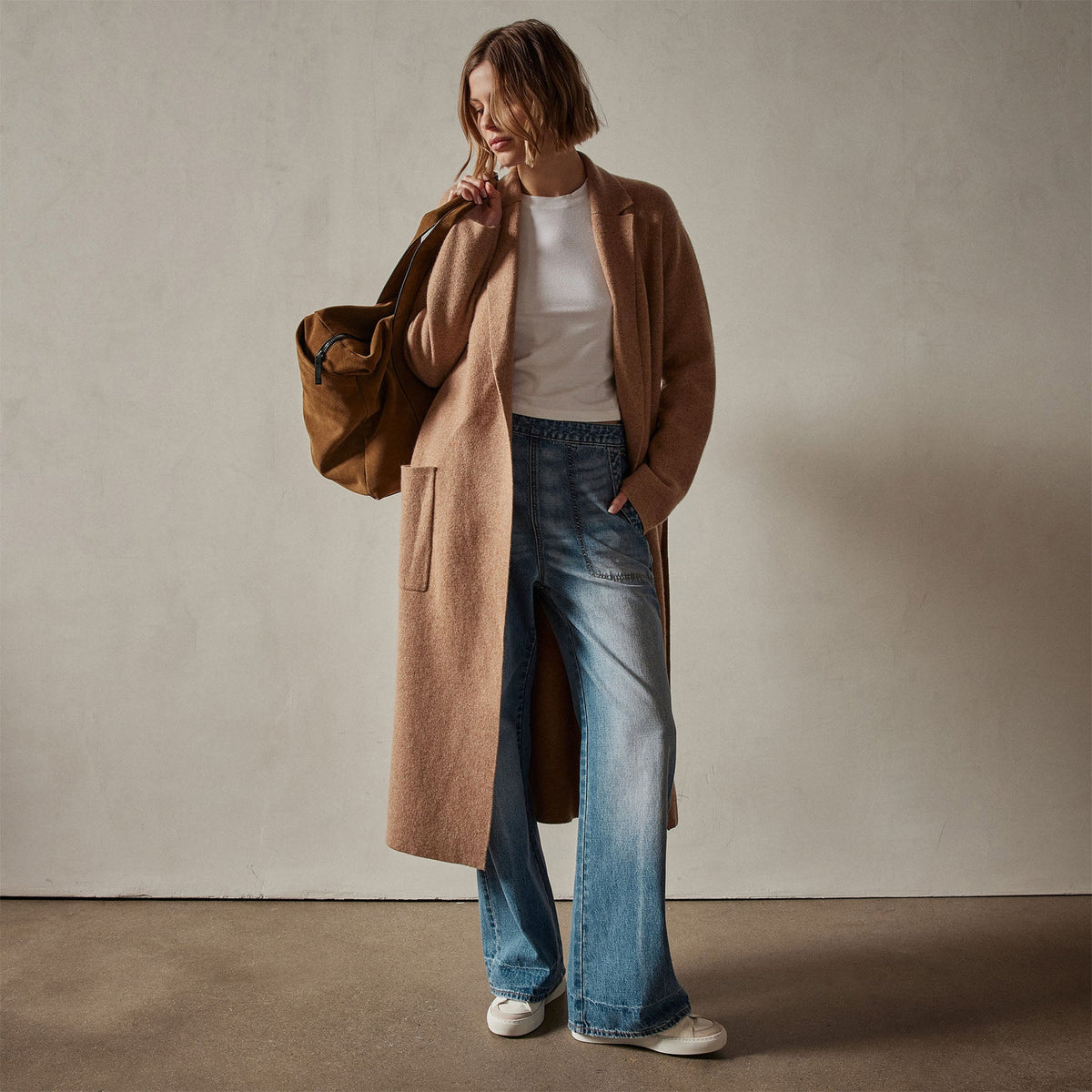 Belted Cashmere Coat in Caramel | James Perse Los Angeles