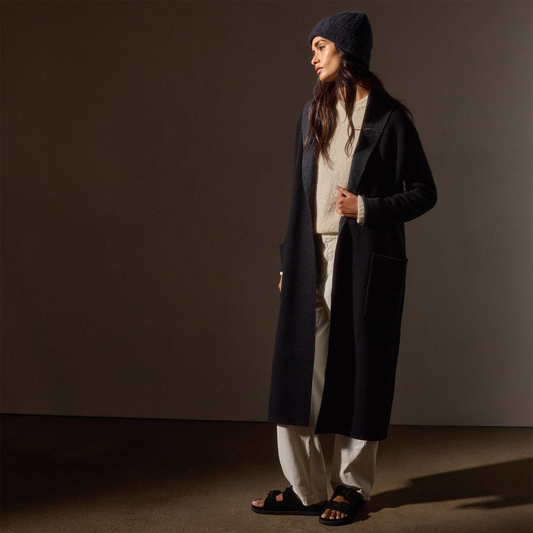 Double Bed Cashmere Shawl Collar Coat in Black/Coal | James Perse Los Angeles