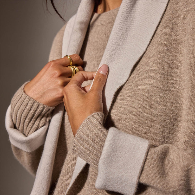 Double Bed Cashmere Shawl Collar Coat in Coyote/Pearl | James Perse Los Angeles