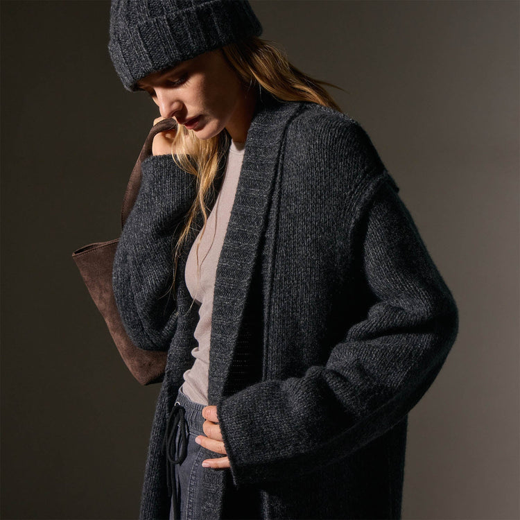 Chunky Knit Cashmere Marl Cardigan in Charcoal Marl | James Perse Los Angeles