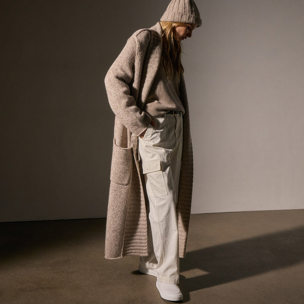 Chunky Knit Cashmere Marl Cardigan in Stone Marl | James Perse Los Angeles
