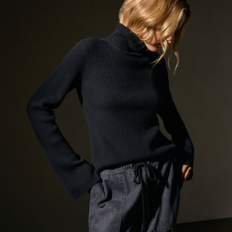 Recycled Cashmere Funnel Neck in Black | James Perse Los Angeles