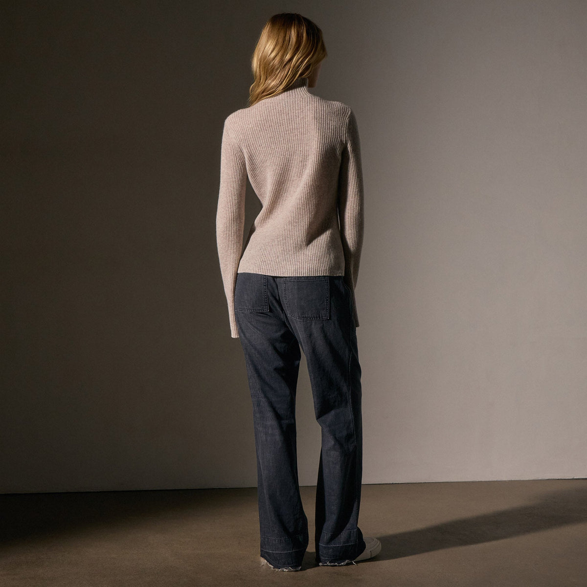 Recycled Cashmere Funnel Neck in Soft Beige | James Perse Los Angeles