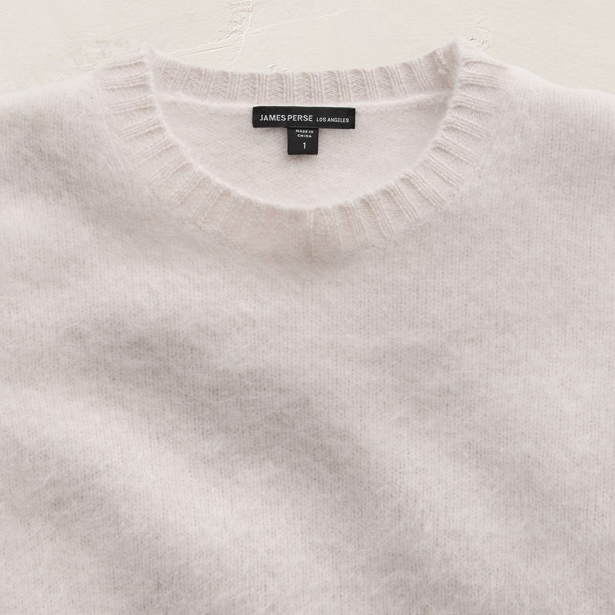 Fuzzy Cashmere Crew Neck in Pearl | James Perse Los Angeles FLAT