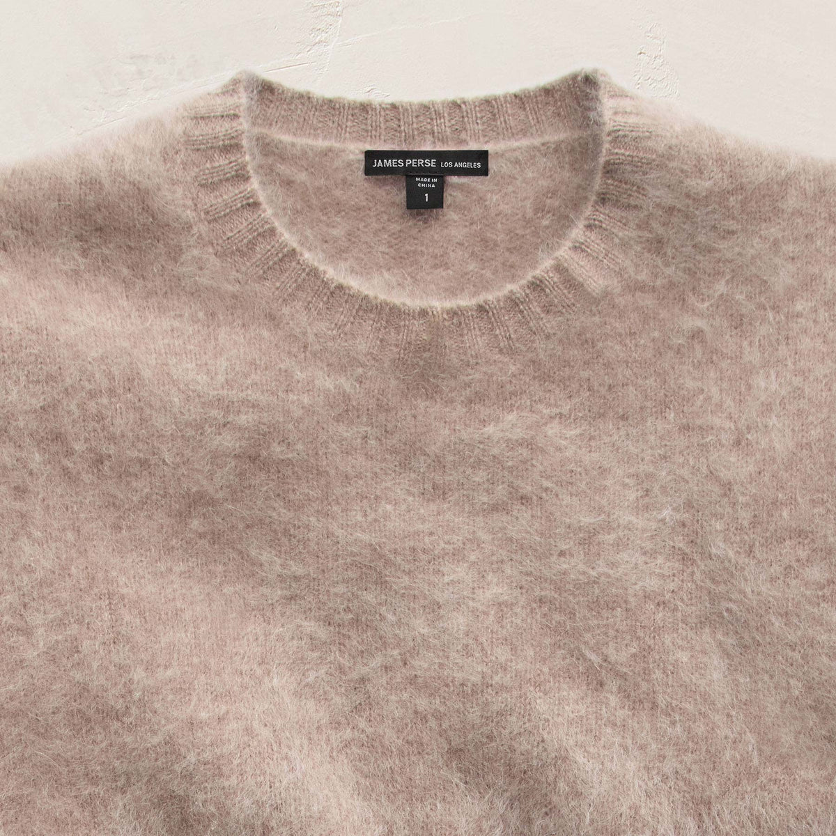 Fuzzy Cashmere Crew Neck in Soft Beige | James Perse Los Angeles FLAT