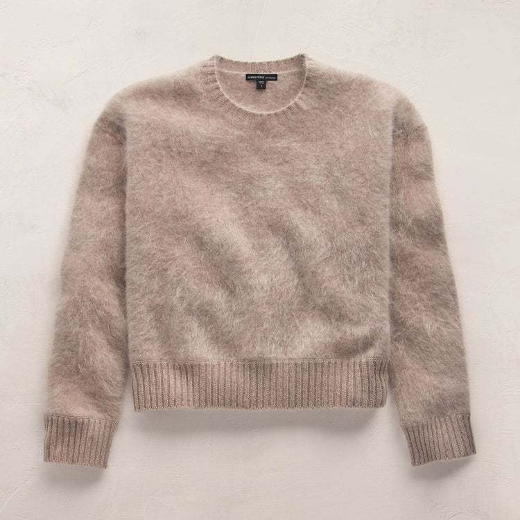 Fuzzy Cashmere Crew Neck in Soft Beige | James Perse Los Angeles FLAT