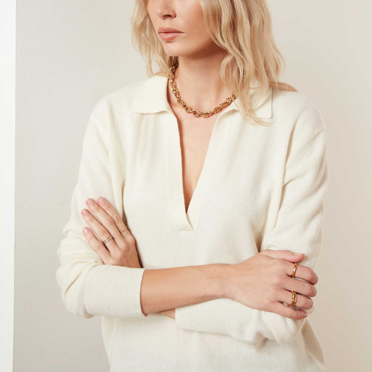 Recycled Cashmere Open Polo - Milk | James Perse Los Angeles