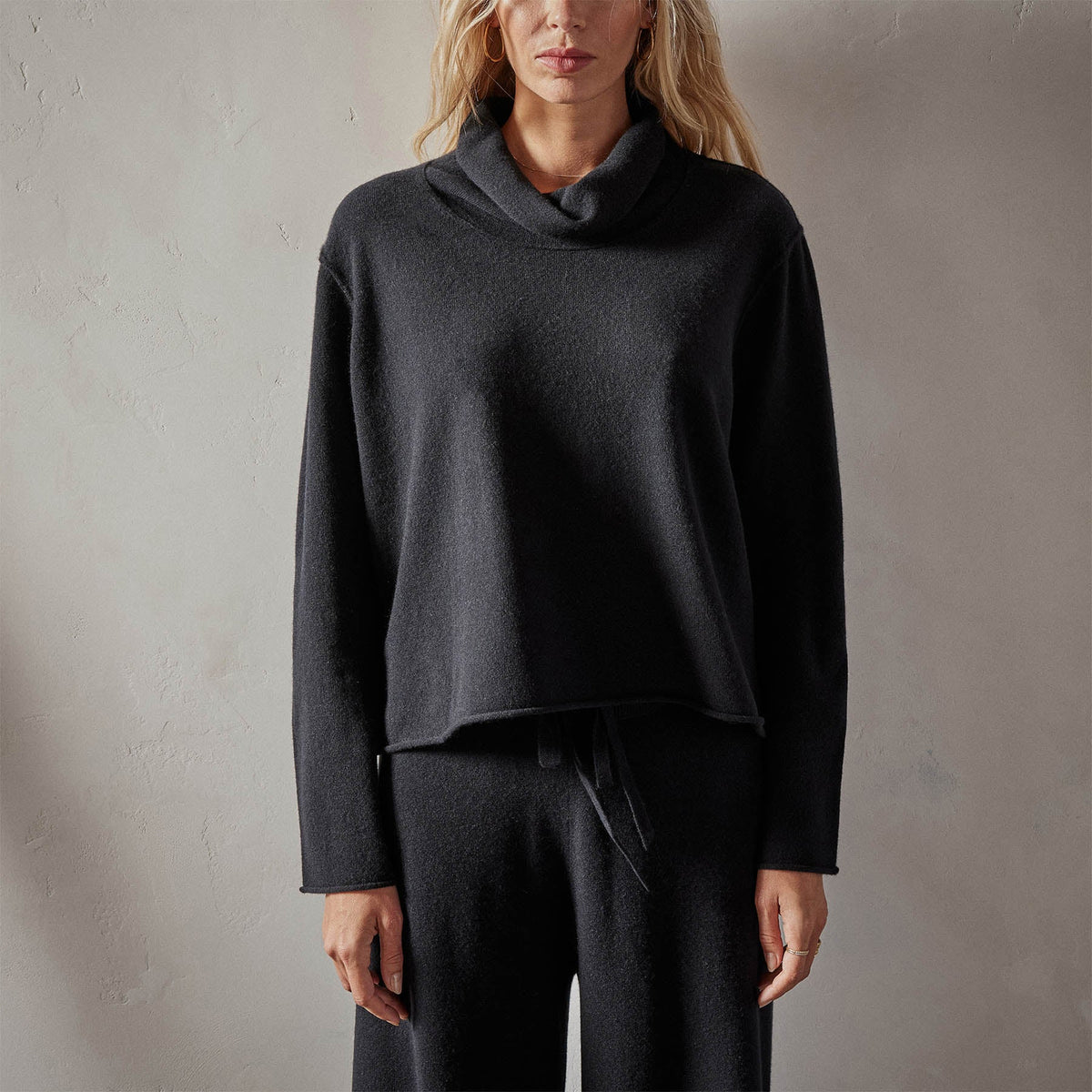 Recycled Cashmere Crop Funnel in Black | James Perse Los Angeles