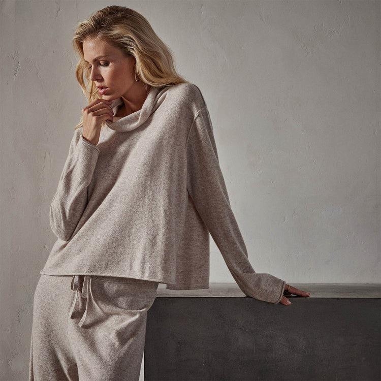 Recycled Cashmere Crop Funnel in Stone | James Perse Los Angeles