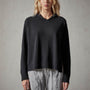 Recycled Cashmere Graphic Pullover Hoodie in Black/Heather Grey | James Perse Los Angeles 