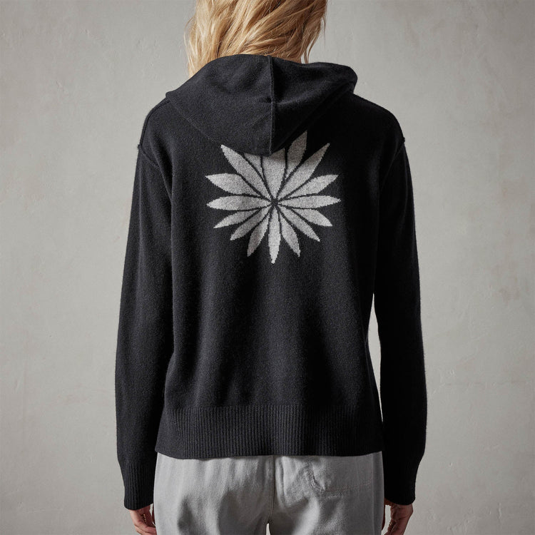 Recycled Cashmere Graphic Pullover Hoodie in Black/Heather Grey | James Perse Los Angeles 