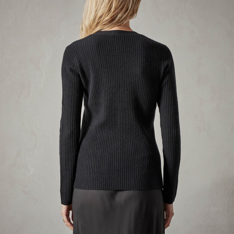 Skinny Rib Soft Vin Neck in Black | James Perse Los Angeles