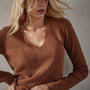 Skinny Rib Soft Vin Neck in Gingerbread | James Perse Los Angeles