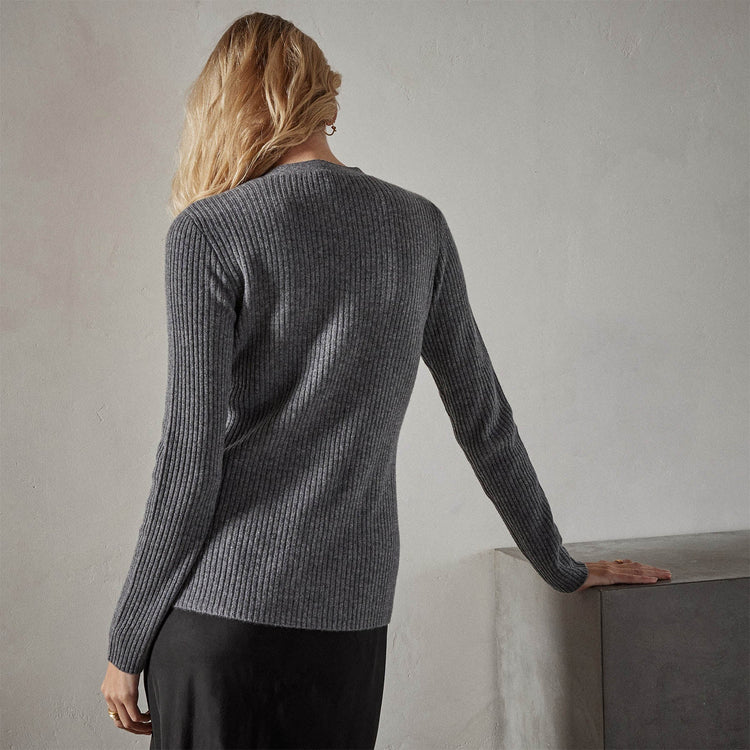 Skinny Rib Soft Vin Neck in Grey Felt | James Perse Los Angeles